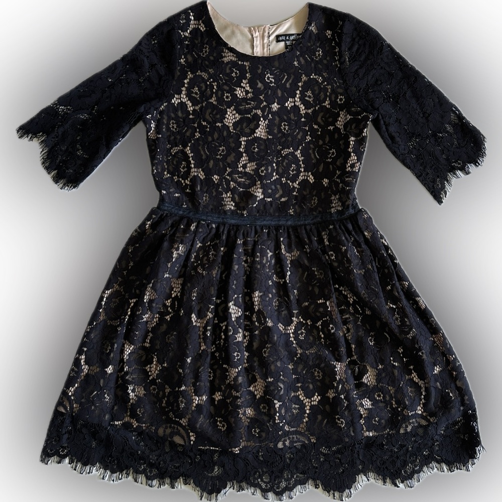 Navy Blue Lace Kids Party Dress SZ 12
